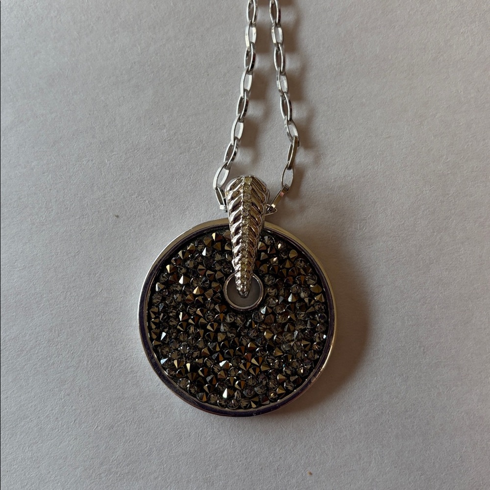 Lia Sophia Silver-Tone Pavé Round Pendant Necklace - Sparkling Gray - Picture 2 of 3